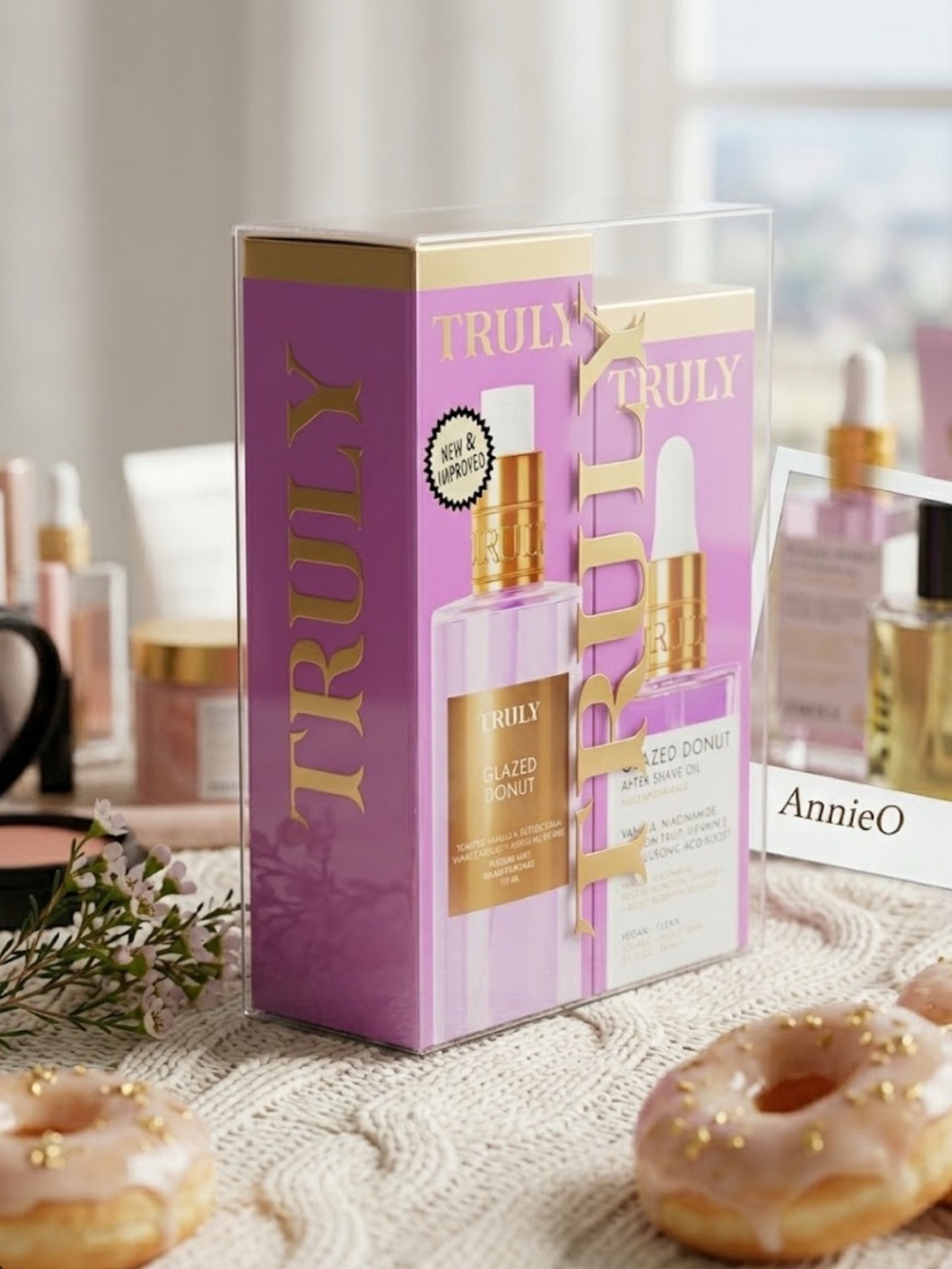 Truly Glazed Donut Set Perfume Mist 100ml & After Shave Oil 90ml Vegan NEW